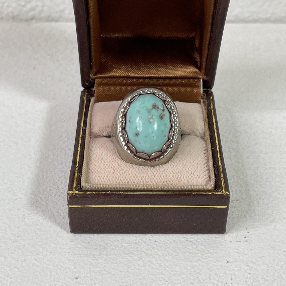 Vintage Navajo Native American Turquoise Silver Tone Cocktail Ring Adjustable